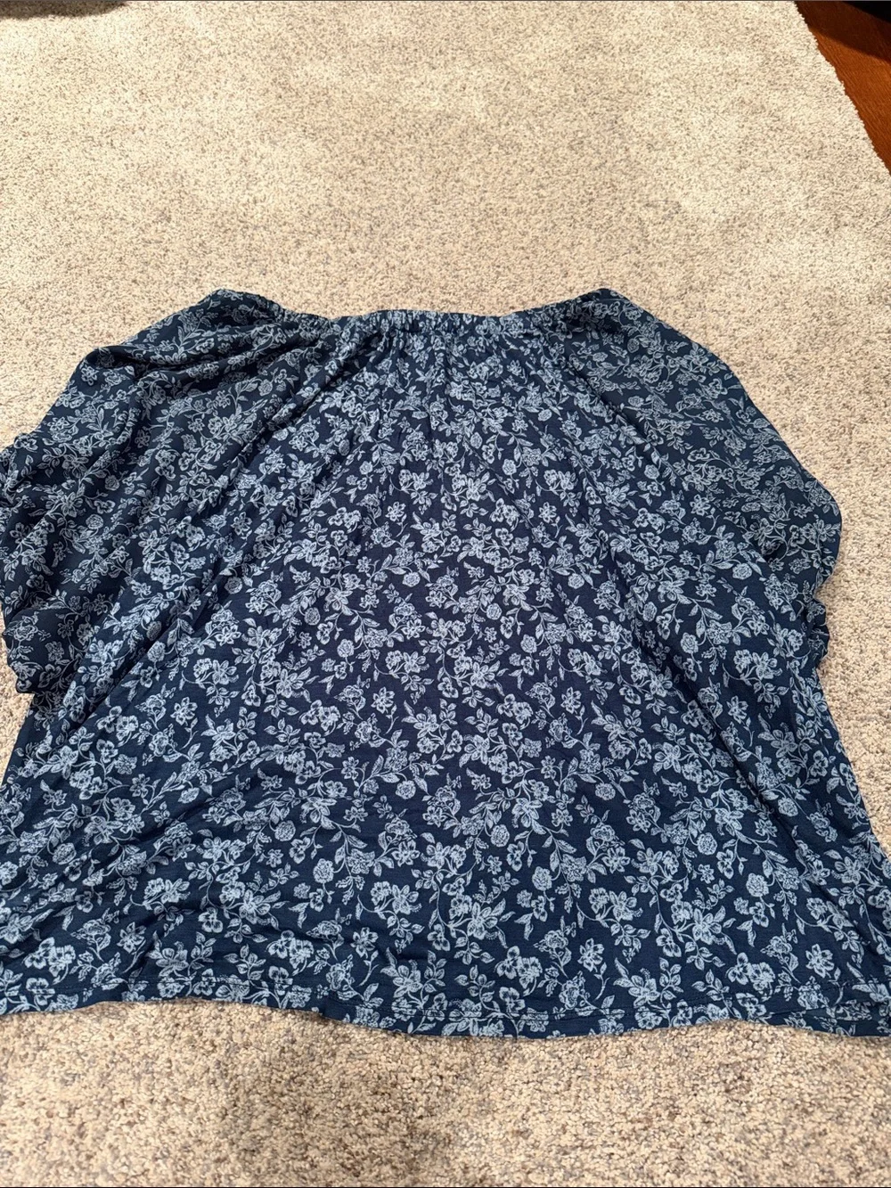 LOFT Navy Floral V-Neck Short Sleeve Blouse